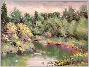 Картина речка в лесу / Масло и холст / Хохорь А.Ю. / лес река лето глушь