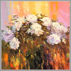 Картина Белые цветы / Масло и холст / Хохорь А.Ю. / цветы букет садовые розы хризантемы