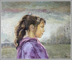 Картина Портрет дочери. 1991. / Масло и холст / Хохорь А.Ю. / портрет, дочь, подросток.
